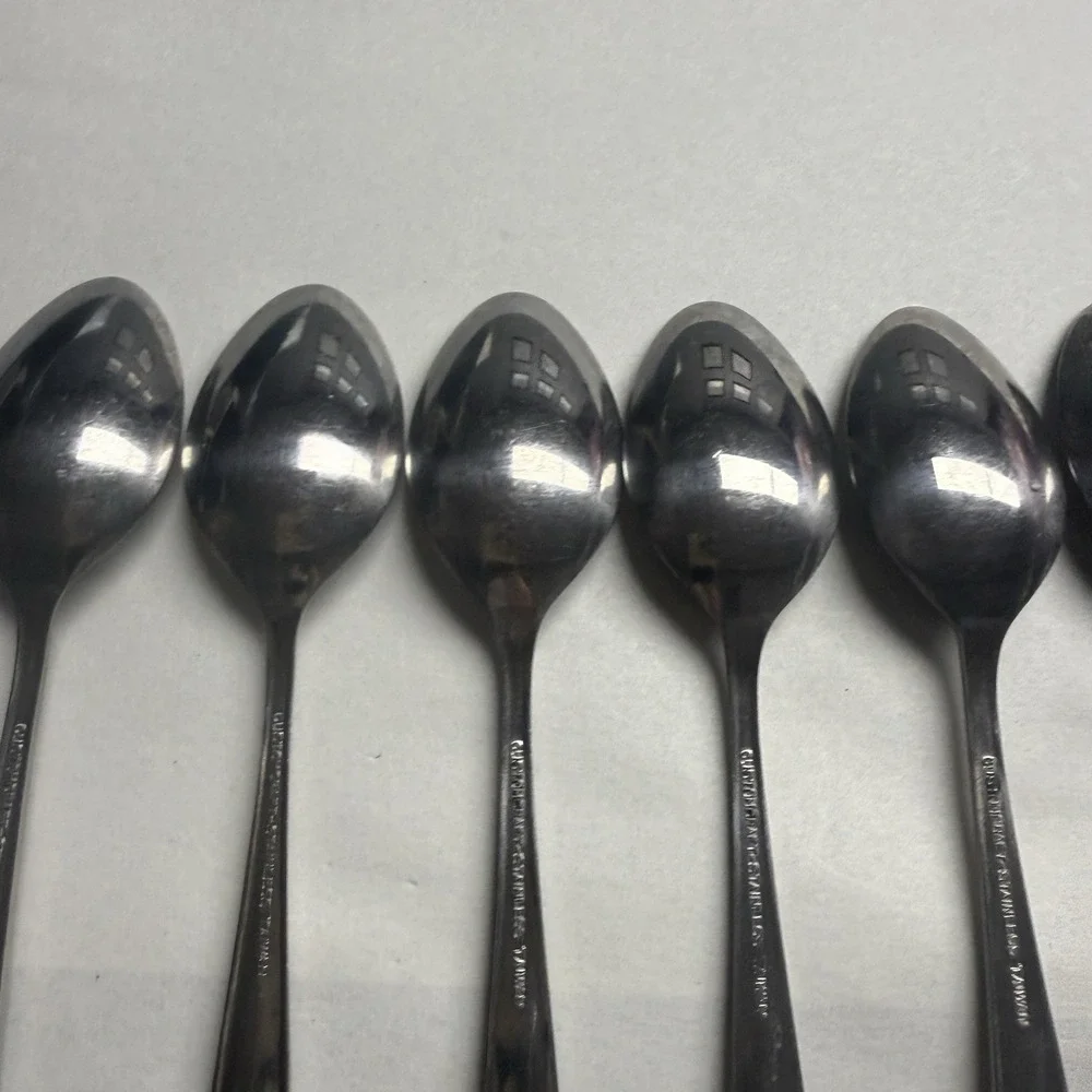 9 Vintage Customcraft CUS1 Dinner Place Spoons Roses Stainless Steel Flatware